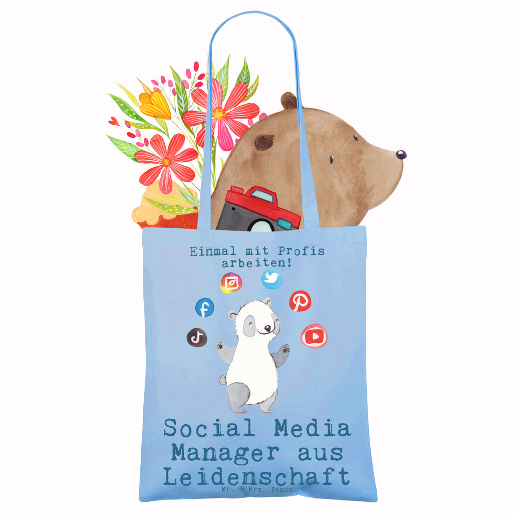 Tragetasche Social Media Manager aus Leidenschaft Beuteltasche, Beutel, Einkaufstasche, Jutebeutel, Stoffbeutel, Tasche, Shopper, Umhängetasche, Strandtasche, Schultertasche, Stofftasche, Tragetasche, Badetasche, Jutetasche, Einkaufstüte, Laptoptasche, Beruf, Ausbildung, Jubiläum, Abschied, Rente, Kollege, Kollegin, Geschenk, Schenken, Arbeitskollege, Mitarbeiter, Firma, Danke, Dankeschön