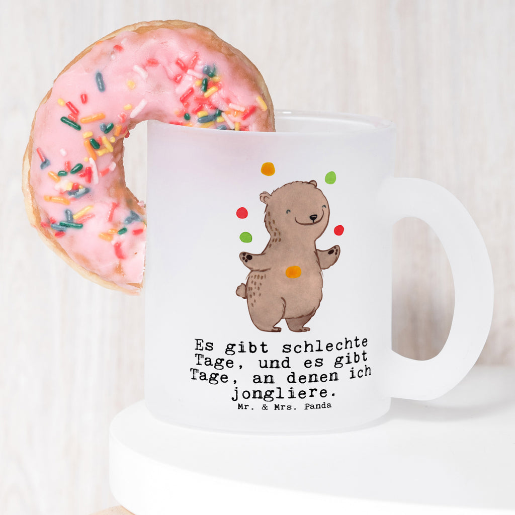 Teetasse Bär Jonglieren Tage Teetasse, Teeglas, Teebecher, Tasse mit Henkel, Tasse, Glas Teetasse, Teetasse aus Glas, Geschenk, Sport, Sportart, Hobby, Schenken, Danke, Dankeschön, Auszeichnung, Gewinn, Sportler, Jonglieren, Jongleur, Zirkus, Artistik