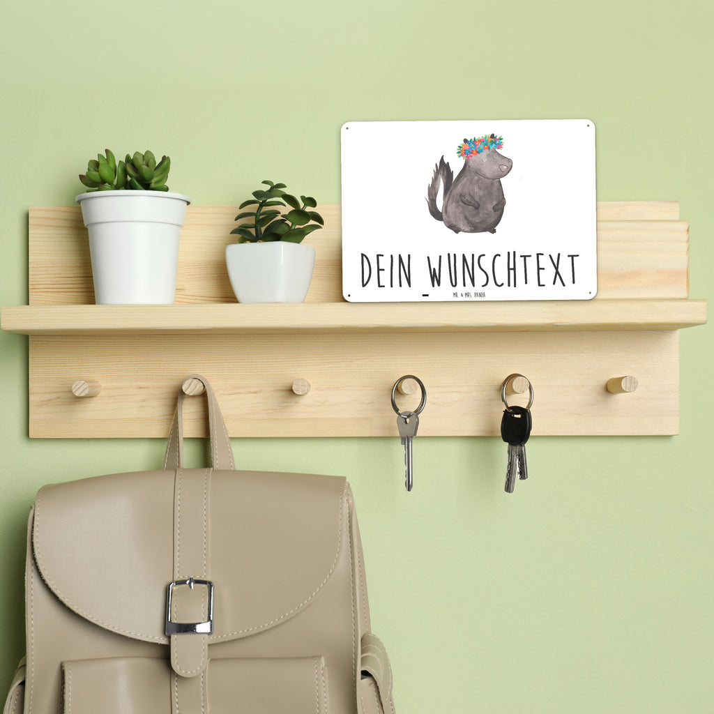 Personalisiertes Blechschild Stinktier Blumenmaedchen Blechschild, Metallschild, Geschenk Schild, Schild, Magnet-Metall-Schild, Deko Schild, Wandschild, Wand-Dekoration, Türschild, Stinktier, Skunk, Wildtier, Raubtier, Stinker, Stinki, Yoga, Namaste, Lebe, Liebe, Lache