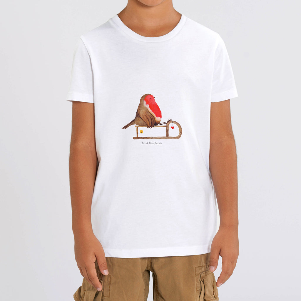 Organic Kinder T-Shirt Rotkehlchen Schlitten Kinder T-Shirt, Kinder T-Shirt Mädchen, Kinder T-Shirt Jungen, Winter, Weihnachten, Weihnachtsdeko, Nikolaus, Advent, Heiligabend, Wintermotiv, Schlitten, Vogel