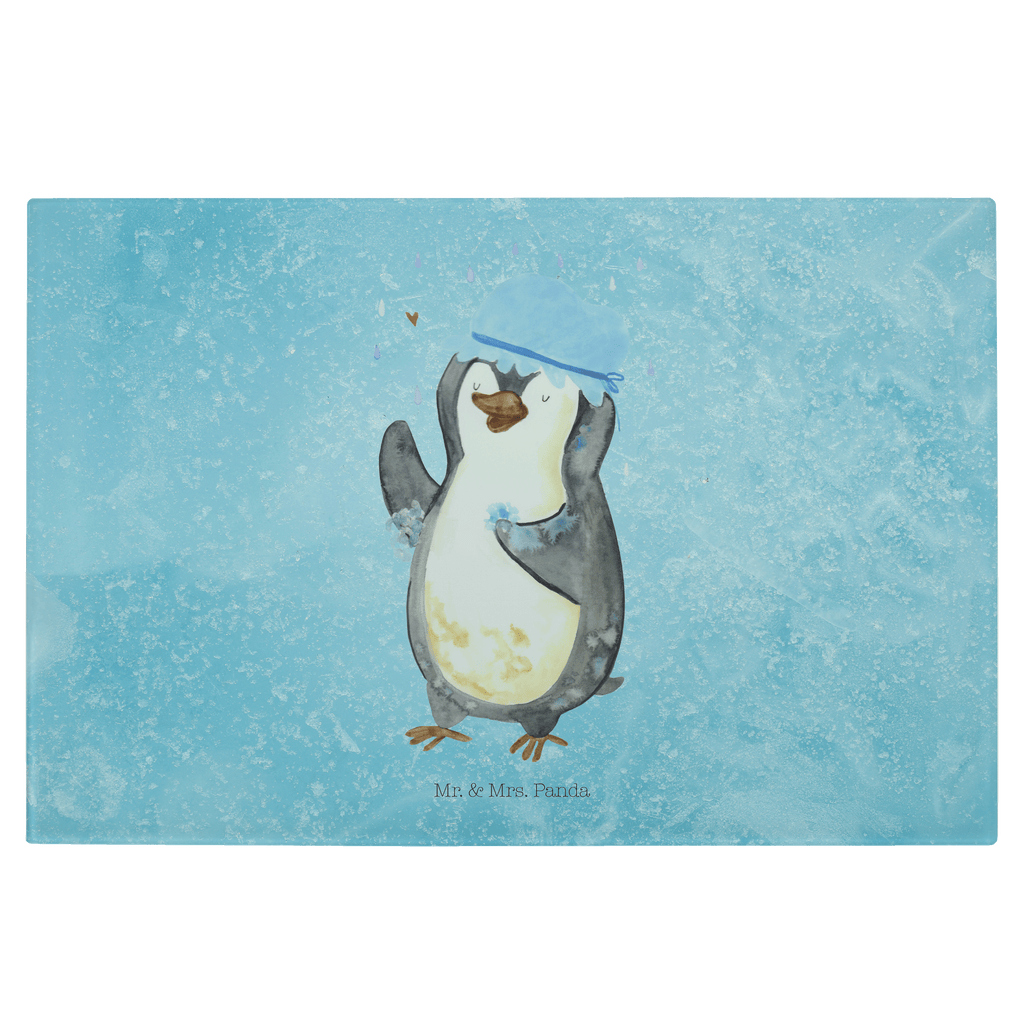 Glasschneidebrett Pinguin duscht Glasschneidebrett, Schneidebrett, Pinguin, Pinguine, Dusche, duschen, Lebensmotto, Motivation, Neustart, Neuanfang, glücklich sein