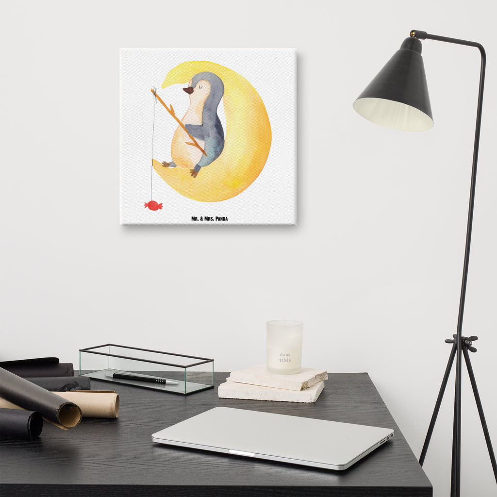 Leinwand Bild Pinguin Mond Leinwand, Bild, Kunstdruck, Wanddeko, Dekoration, Pinguin, Pinguine, Spruch, schlafen, Nachtruhe, Einschlafen, Schlafzimmer, Schlafstörungen, Gästezimmer