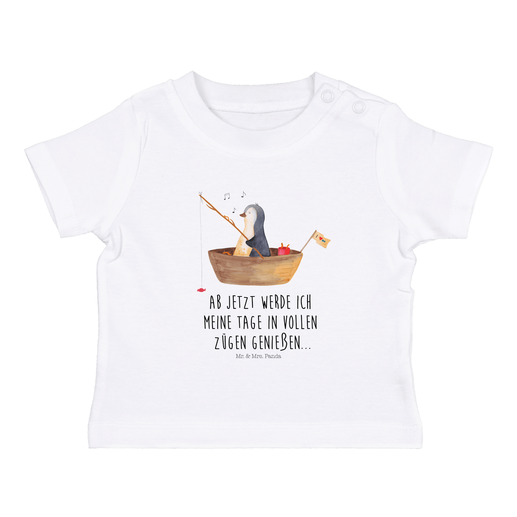 Organic Baby Shirt Pinguin Angelboot Baby T-Shirt, Jungen Baby T-Shirt, Mädchen Baby T-Shirt, Shirt, Pinguin, Pinguine, Angeln, Boot, Angelboot, Lebenslust, Leben, genießen, Motivation, Neustart, Neuanfang, Trennung, Scheidung, Geschenkidee Liebeskummer