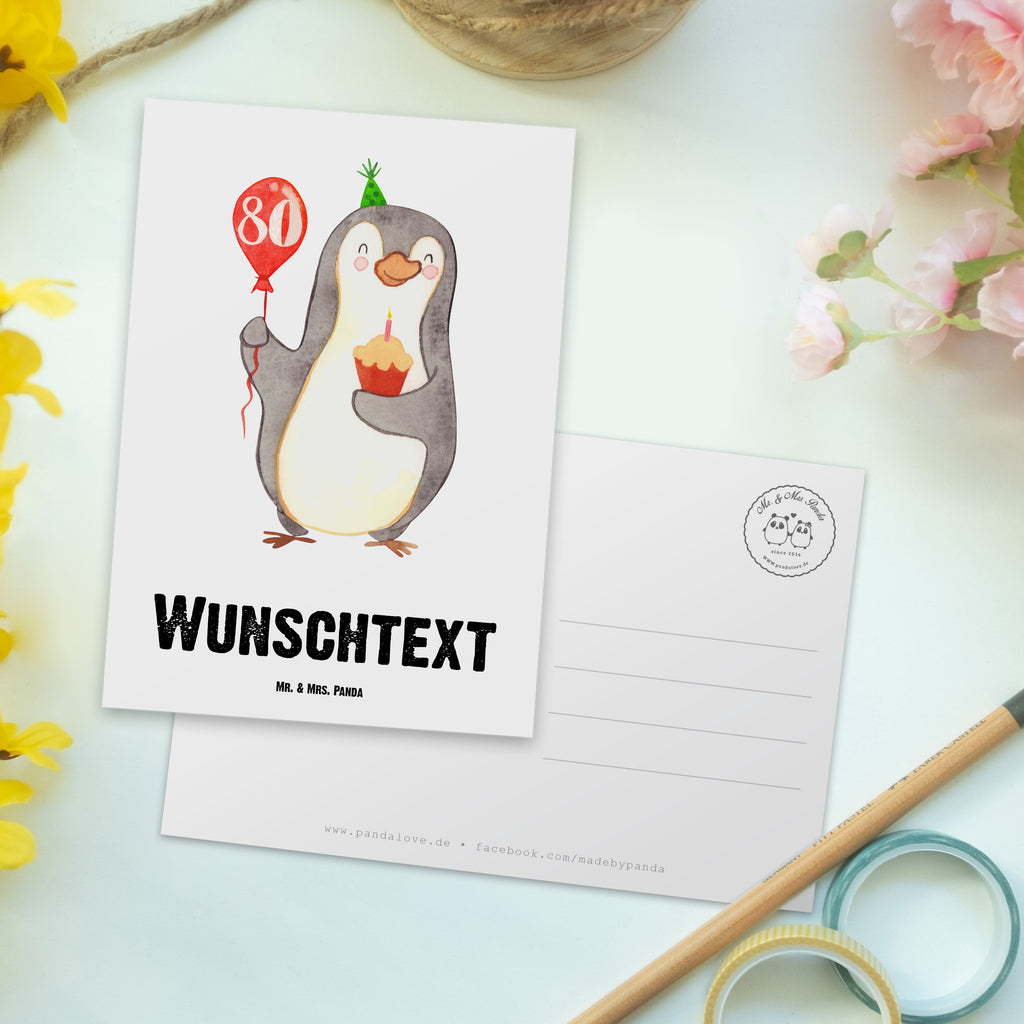 Personalisierte Postkarte 80. Geburtstag Pinguin Luftballon Postkarte mit Namen, Postkarte bedrucken, Postkarte mit Wunschtext, Postkarte personalisierbar, Geschenkkarte mit Namen, Grußkarte mit Namen, Karte mit Namen, Einladung mit Namen, Ansichtskarte mit Namen, Geschenkkarte mit Wunschtext, Grußkarte mit Wunschtext, Karte mit Wunschtext, Einladung mit Wunschtext, Ansichtskarte mit Wunschtext, Geburtstag, Geburtstagsgeschenk, Geschenk, Pinguin, Geburtstage, Happy Birthday, Geburtstagsfeier