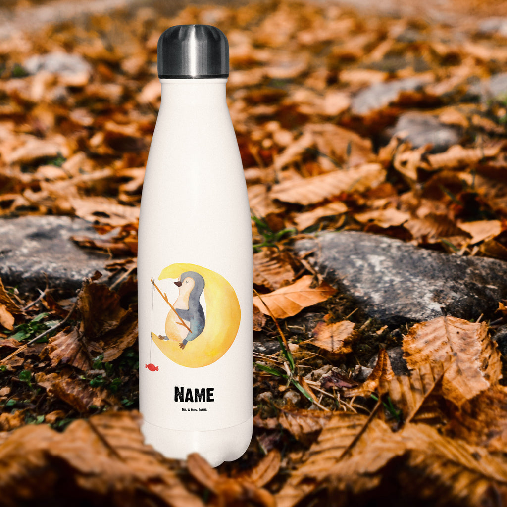 Personalisierte Thermosflasche Pinguin Mond Personalisierte Isolierflasche, Personalisierte Thermoflasche, Personalisierte Trinkflasche, Trinkflasche Mit Namen, Wunschname, Bedrucken, Namensflasche, Pinguin, Pinguine, Spruch, schlafen, Nachtruhe, Einschlafen, Schlafzimmer, Schlafstörungen, Gästezimmer