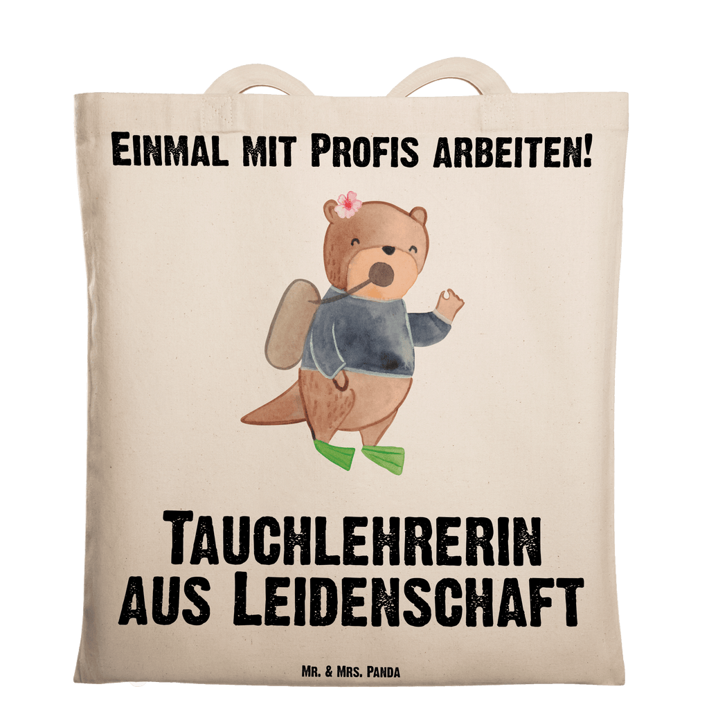 Tragetasche Tauchlehrerin aus Leidenschaft Beuteltasche, Beutel, Einkaufstasche, Jutebeutel, Stoffbeutel, Tasche, Shopper, Umhängetasche, Strandtasche, Schultertasche, Stofftasche, Tragetasche, Badetasche, Jutetasche, Einkaufstüte, Laptoptasche, Beruf, Ausbildung, Jubiläum, Abschied, Rente, Kollege, Kollegin, Geschenk, Schenken, Arbeitskollege, Mitarbeiter, Firma, Danke, Dankeschön