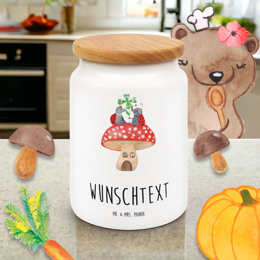 Personalisierte Vorratsdose Marienkäfer Paar Fliegenpilz Personalisierte Vorratsdose, Personalisierte Keksdose, Personalisierte Keramikdose, Personalisierte Leckerlidose, Personalisierte Dose, Personalisierter Vorratsbehälter, Personalisierte Aufbewahrungsdose, Tiermotive, Gute Laune, lustige Sprüche, Tiere, Haus, Wohnung, zuhause, Fliegenpilz, Marienkäfer, Fleigenpilzhaus