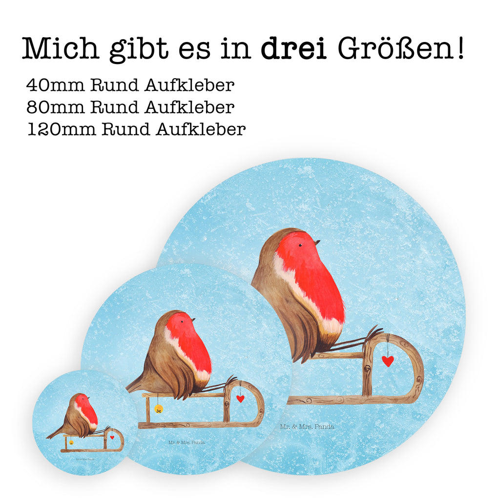 Rund Aufkleber Rotkehlchen Schlitten Sticker, Aufkleber, Etikett, Winter, Weihnachten, Weihnachtsdeko, Nikolaus, Advent, Heiligabend, Wintermotiv, Schlitten, Vogel