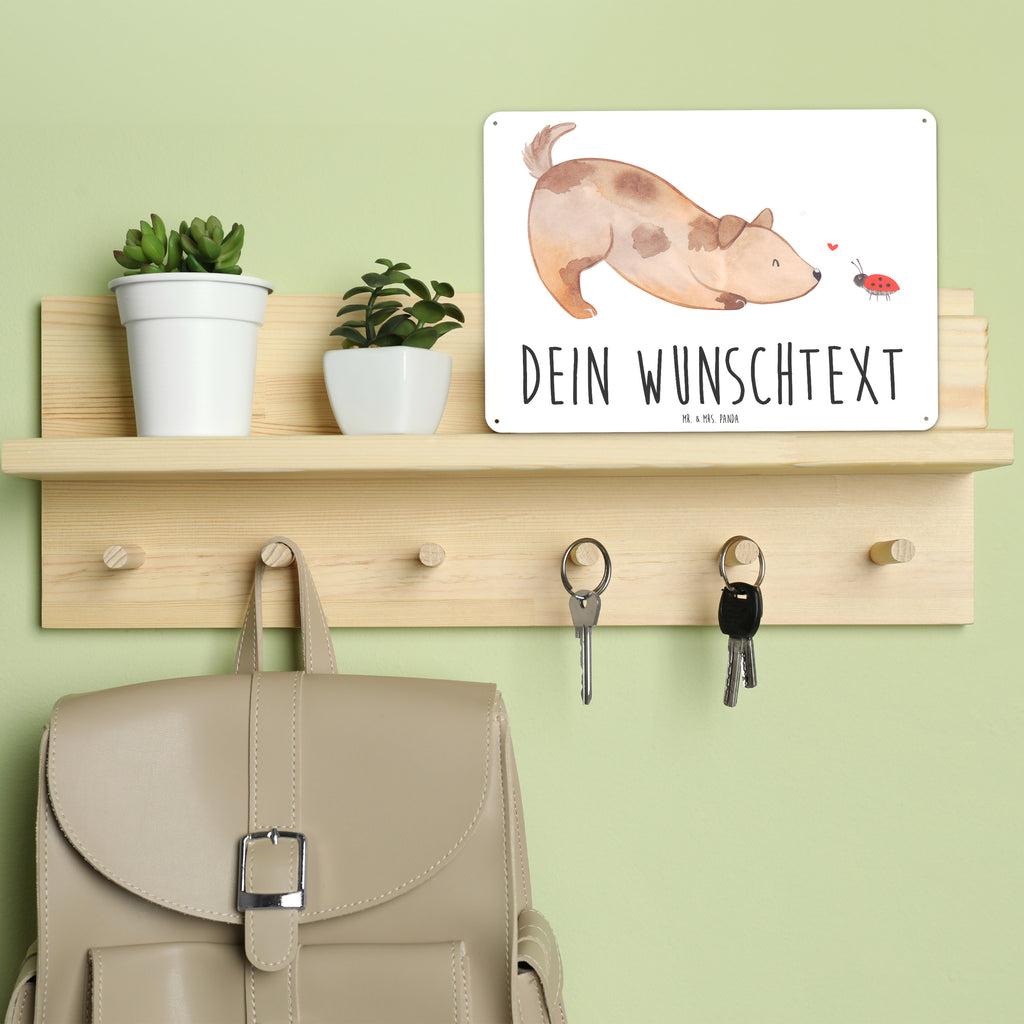 Personalisiertes Blechschild Hund Marienkäfer Blechschild, Metallschild, Geschenk Schild, Schild, Magnet-Metall-Schild, Deko Schild, Wandschild, Wand-Dekoration, Türschild, Hund, Hundemotiv, Haustier, Hunderasse, Tierliebhaber, Hundebesitzer, Sprüche, Hunde, Hundespruch, Marienkäfer, Mischling, Mischlinghund