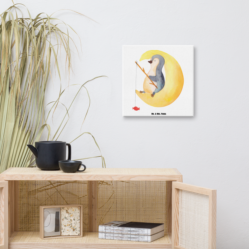 Leinwand Bild Pinguin Mond Leinwand, Bild, Kunstdruck, Wanddeko, Dekoration, Pinguin, Pinguine, Spruch, schlafen, Nachtruhe, Einschlafen, Schlafzimmer, Schlafstörungen, Gästezimmer