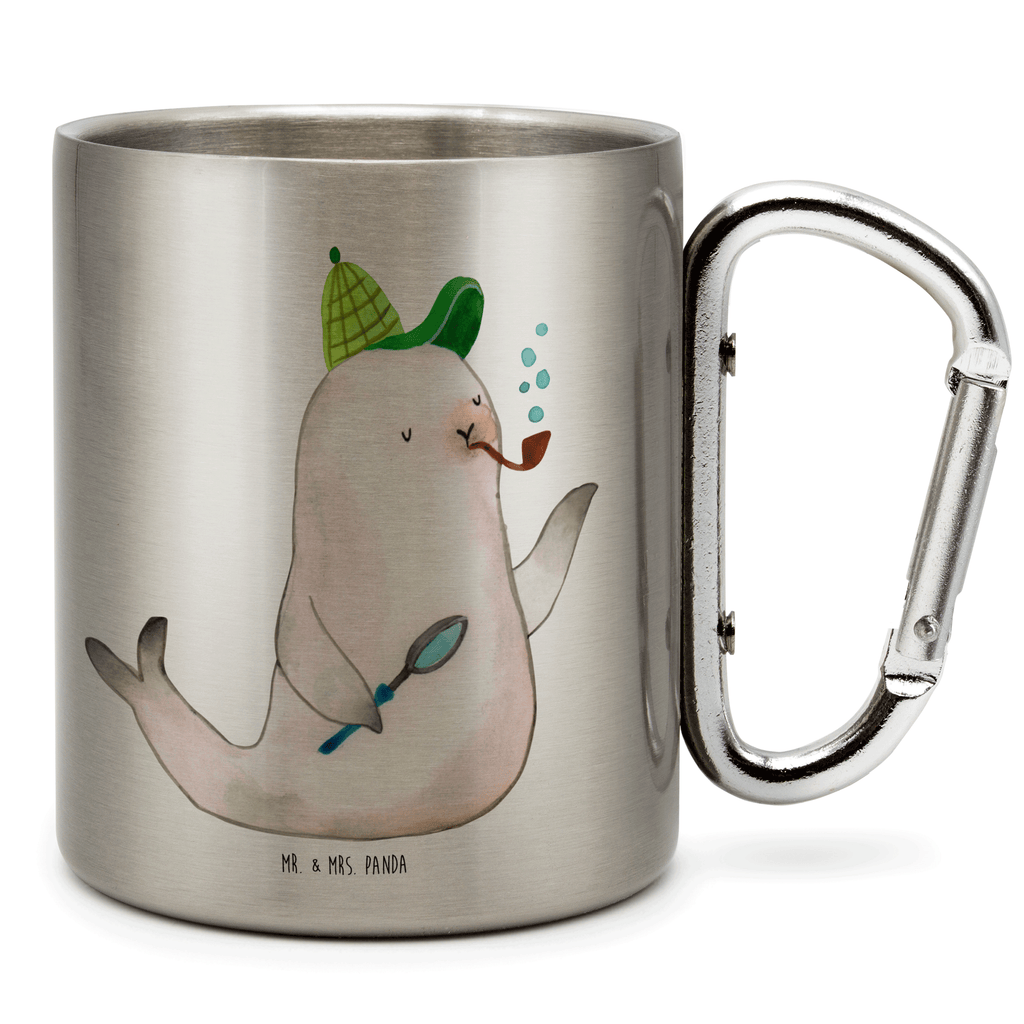 Edelstahlbecher Robbe Sherlock Edelstahltasse, Karabiner, Edelstahlbecher, Outdoor, Camping, Tasse, Becher, Tiermotive, Gute Laune, lustige Sprüche, Tiere