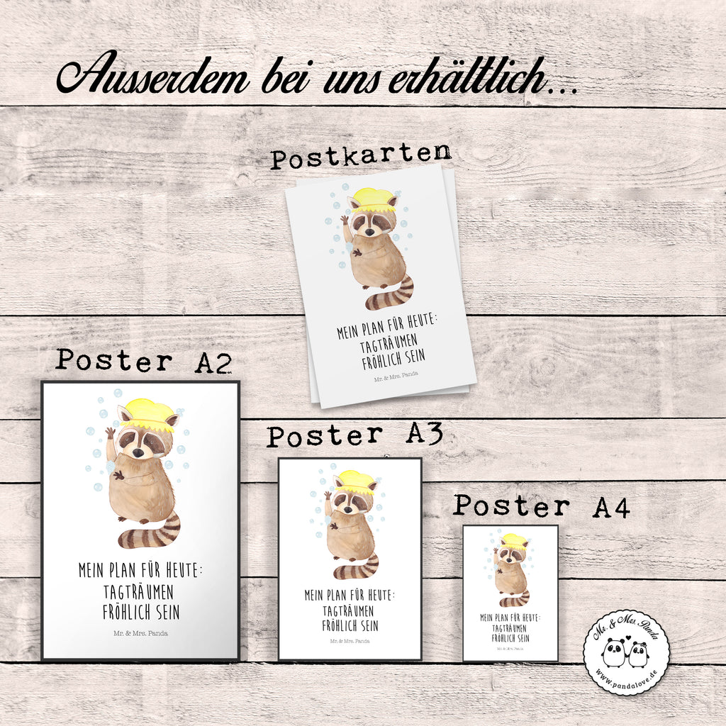 Poster Waschbär Poster, Wandposter, Bild, Wanddeko, Küchenposter, Kinderposter, Wanddeko Bild, Raumdekoration, Wanddekoration, Handgemaltes Poster, Mr. & Mrs. Panda Poster, Designposter, Kunstdruck, Posterdruck, Tiermotive, Gute Laune, lustige Sprüche, Tiere, Waschbär, Tagträumen, Plan, Fröhlich, waschen, Seifenblasen