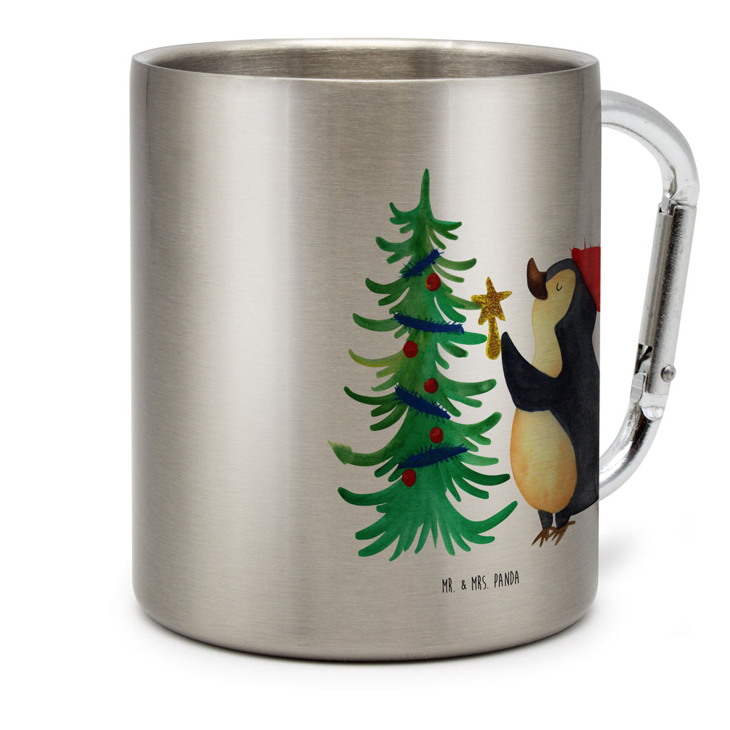 Edelstahlbecher Pinguin Weihnachtsbaum Edelstahltasse, Karabiner, Edelstahlbecher, Outdoor, Camping, Tasse, Becher, Winter, Weihnachten, Weihnachtsdeko, Nikolaus, Advent, Heiligabend, Wintermotiv, Pinguin