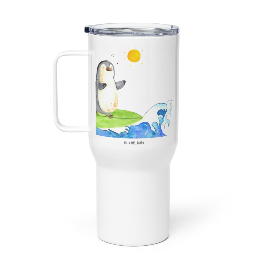 XXL Thermobecher Pinguin Surfer Thermobecher, XL Thermobecher, Reisebecher, XL Reisetasse, Großer Thermobecher, Autobecher, Jumbo Becher, Pinguin, Pinguine, surfen, Surfer, Hawaii, Urlaub, Wellen, Wellen reiten, Portugal