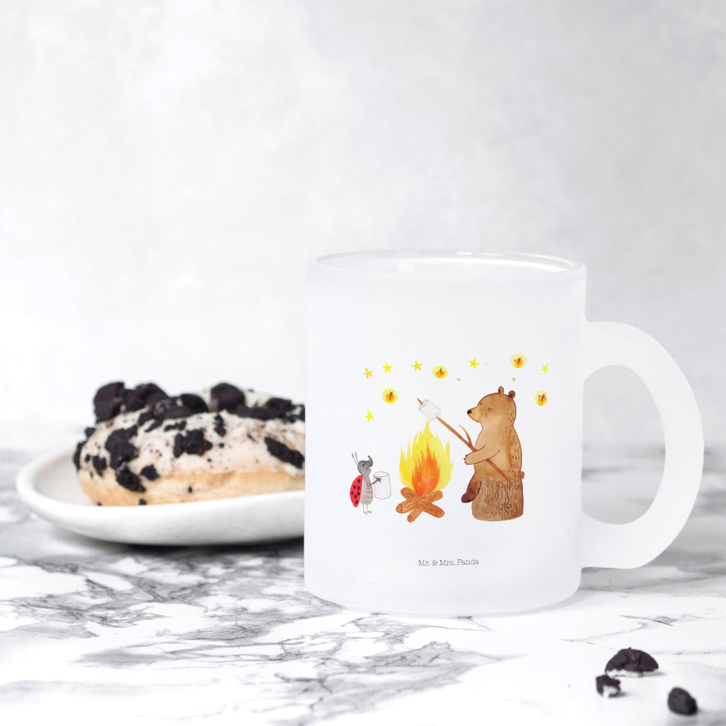 Teetasse Bär & Marienkäfer Lagerfeuer Teetasse, Teeglas, Teebecher, Tasse mit Henkel, Tasse, Glas Teetasse, Teetasse aus Glas, Bär, Teddy, Teddybär, Lagerfeuer