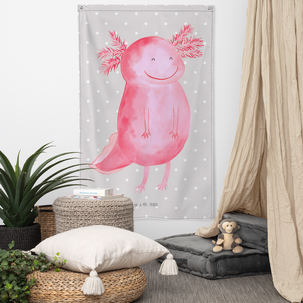 Wandteppich Axolotl glücklich Wandbehang, Dekoration, Boho, Wandteppich, Wandtuch, Wanddeko, Tapisserie, Tapestry, Wandbild, Textil-Kunst, Schmuck-Wandbehang, Wand Deko, Kinderzimmer, Kinderzimmer Wand, Kinderzimmer Deko, Kinderzimmer Wanddeko, Axolotl, Molch, Axolot, Schwanzlurch, Lurch, Lurche, Motivation, gute Laune