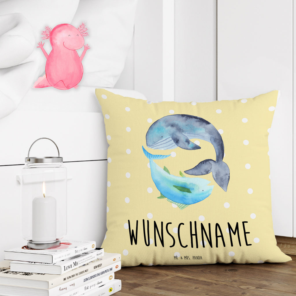 Personalisiertes Kissen Walfisch & Thunfisch Kissen, personalisiert, Name, Wunschname, bedrucken, Kopfkissen, Tiermotive, Gute Laune, lustige Sprüche, Tiere, Wal, Wahl, Tunfisch, Wortwitz lustig, Spruch lustig, Flachwitz, Witz, Spruch des Tages, Flachwitz Geschenk