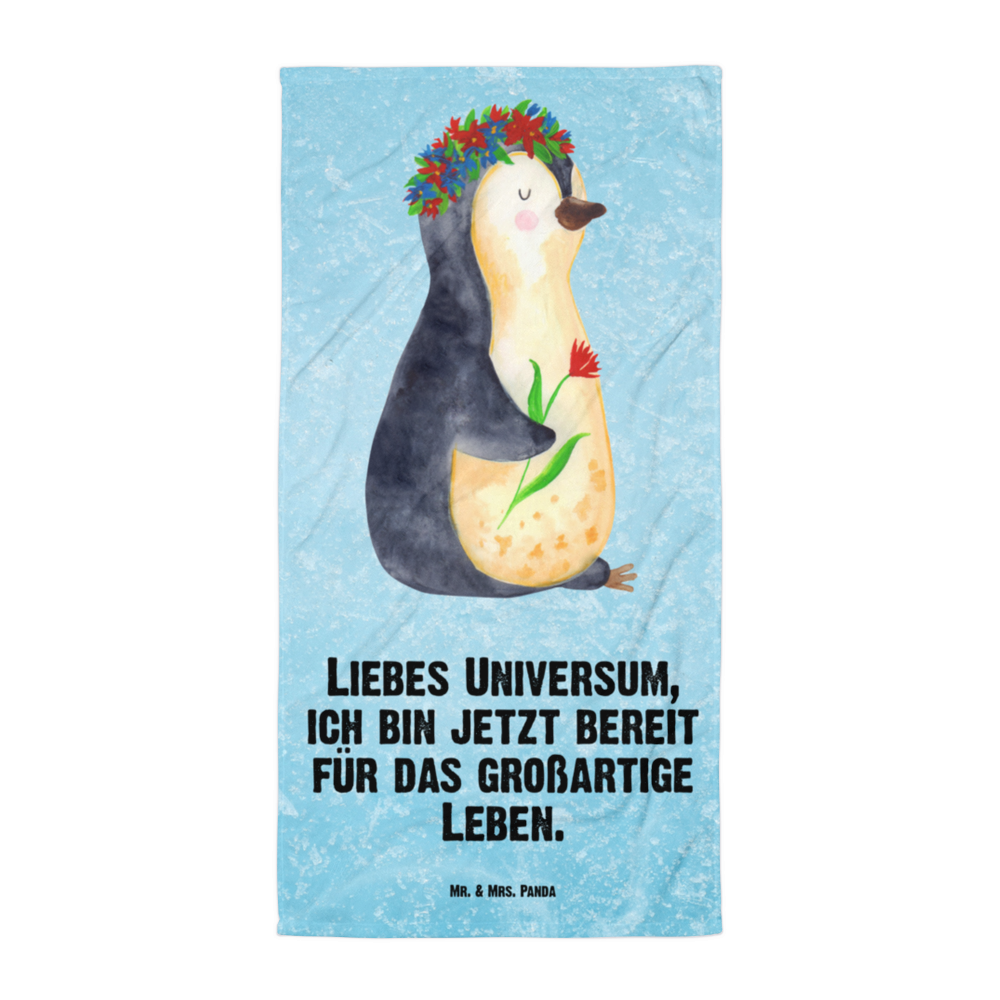 XL Badehandtuch Pinguin Blumenkranz Handtuch, Badetuch, Duschtuch, Strandtuch, Saunatuch, Pinguin, Pinguine, Blumenkranz, Universum, Leben, Wünsche, Ziele, Lebensziele, Motivation, Lebenslust, Liebeskummer, Geschenkidee