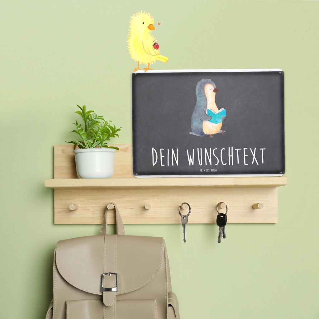 Personalisiertes Blechschild Pinguin Buch Blechschild, Metallschild, Geschenk Schild, Schild, Magnet-Metall-Schild, Deko Schild, Wandschild, Wand-Dekoration, Türschild, Pinguin, Pinguine, Buch, Lesen, Bücherwurm, Nichtstun, Faulenzen, Ferien, Urlaub, Freizeit