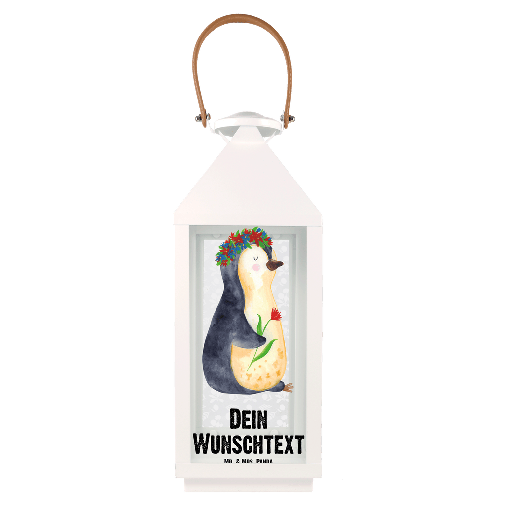 Personalisierte Deko Laterne Pinguin Blumenkranz Gartenlampe, Gartenleuchte, Gartendekoration, Gartenlicht, Laterne  kleine Laternen, XXL Laternen, Laterne groß, Pinguin, Pinguine, Blumenkranz, Universum, Leben, Wünsche, Ziele, Lebensziele, Motivation, Lebenslust, Liebeskummer, Geschenkidee