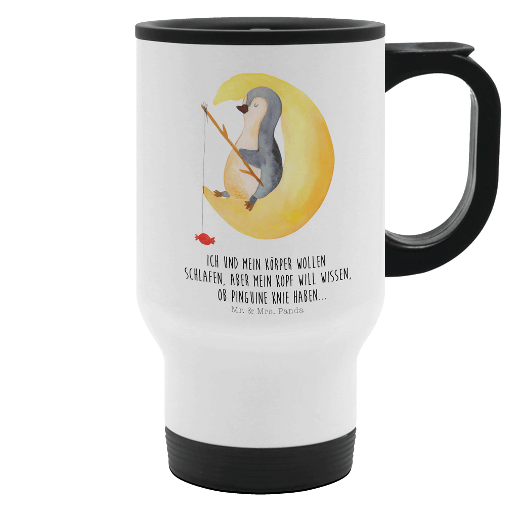 Thermobecher Pinguin Mond Thermobecher, To Go Becher, Thermotasse, Kaffeebecher, Isolierbecher, Thermobecher To Go, Warmhaltetasse, Edelstahlbecher, Reisebecher, Tasse mit Deckel, Thermobecher für 400 ml, Kaffeetasse zum Mitnehmen, Tasse zum Mitnehmen, Spülmaschinenfest, Pinguin, Pinguine, Spruch, schlafen, Nachtruhe, Einschlafen, Schlafzimmer, Schlafstörungen, Gästezimmer