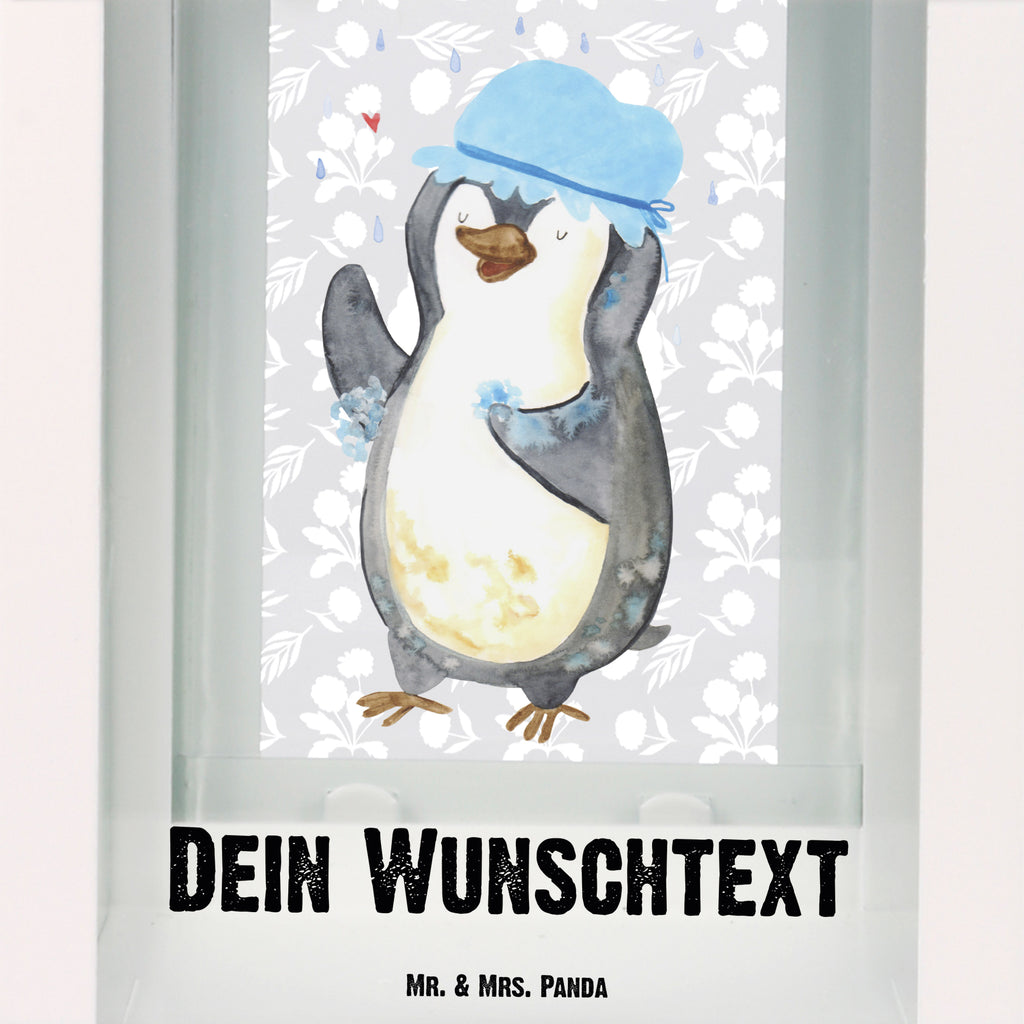 Personalisierte Deko Laterne Pinguin duscht Gartenlampe, Gartenleuchte, Gartendekoration, Gartenlicht, Laterne  kleine Laternen, XXL Laternen, Laterne groß, Pinguin, Pinguine, Dusche, duschen, Lebensmotto, Motivation, Neustart, Neuanfang, glücklich sein