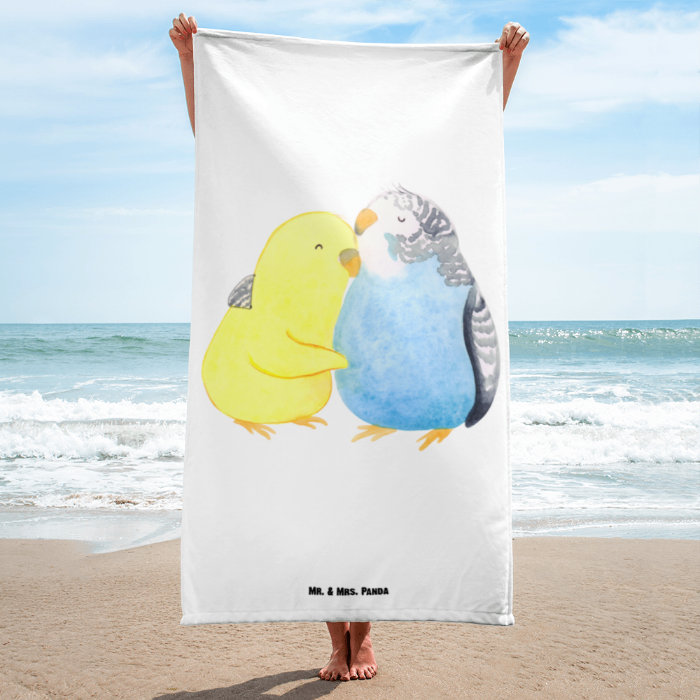 XL Badehandtuch Wellensittich Liebe Handtuch, Badetuch, Duschtuch, Strandtuch, Saunatuch, Liebe, Partner, Freund, Freundin, Ehemann, Ehefrau, Heiraten, Verlobung, Heiratsantrag, Liebesgeschenk, Jahrestag, Hocheitstag, Vögel, Wellensittich, Nähe, Kuscheln, Vertrauen