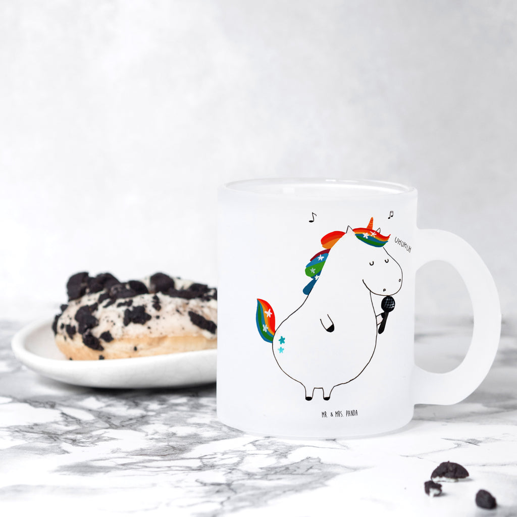 Teetasse Einhorn Sänger Teetasse, Teeglas, Teebecher, Tasse mit Henkel, Tasse, Glas Teetasse, Teetasse aus Glas, Einhorn, Einhörner, Einhorn Deko, Pegasus, Unicorn, Glitzer, Konfetti, Party, Geburtstag, Feier, Fest, Disco, Sängerin, Sänger, Freundin