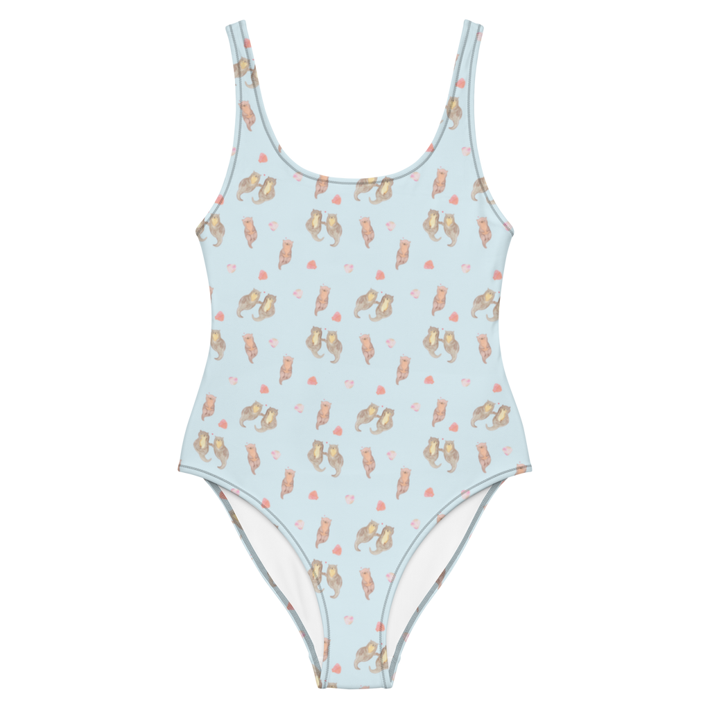 Badeanzug Otter Hände halten Muster Badebekleidung, Bademode, Badeanzug, Swimsuit, Rückenfreier Badeanzug, Luxus-Bademode, Otter, Fischotter, Seeotter, Otter Seeotter See Otter