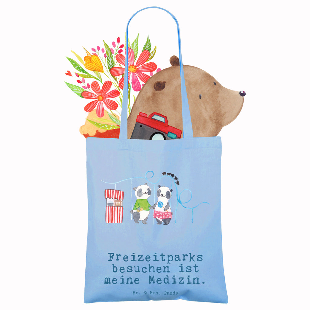 Tragetasche Pandas Freizeitpark besuchen Beuteltasche, Beutel, Einkaufstasche, Jutebeutel, Stoffbeutel, Tasche, Shopper, Umhängetasche, Strandtasche, Schultertasche, Stofftasche, Tragetasche, Badetasche, Jutetasche, Einkaufstüte, Laptoptasche, Geschenk, Sport, Sportart, Hobby, Schenken, Danke, Dankeschön, Auszeichnung, Gewinn, Sportler, Freizeitpark besuchen, Achterbahn fahren