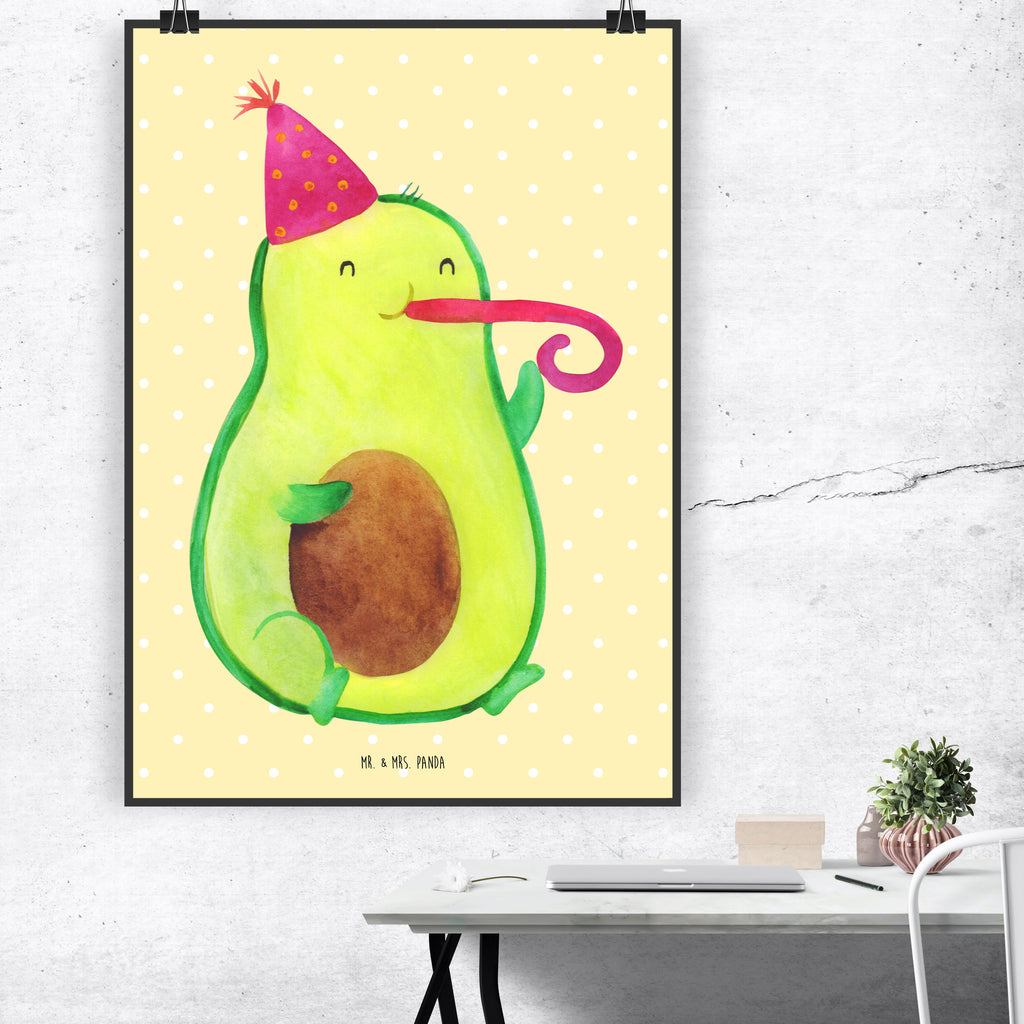 Poster Avocado Partyhupe Poster, Wandposter, Bild, Wanddeko, Küchenposter, Kinderposter, Wanddeko Bild, Raumdekoration, Wanddekoration, Handgemaltes Poster, Mr. & Mrs. Panda Poster, Designposter, Kunstdruck, Posterdruck, Avocado, Veggie, Vegan, Gesund, Party, Feierlichkeit, Feier, Fete, Geburtstag, Gute Laune, Tröte