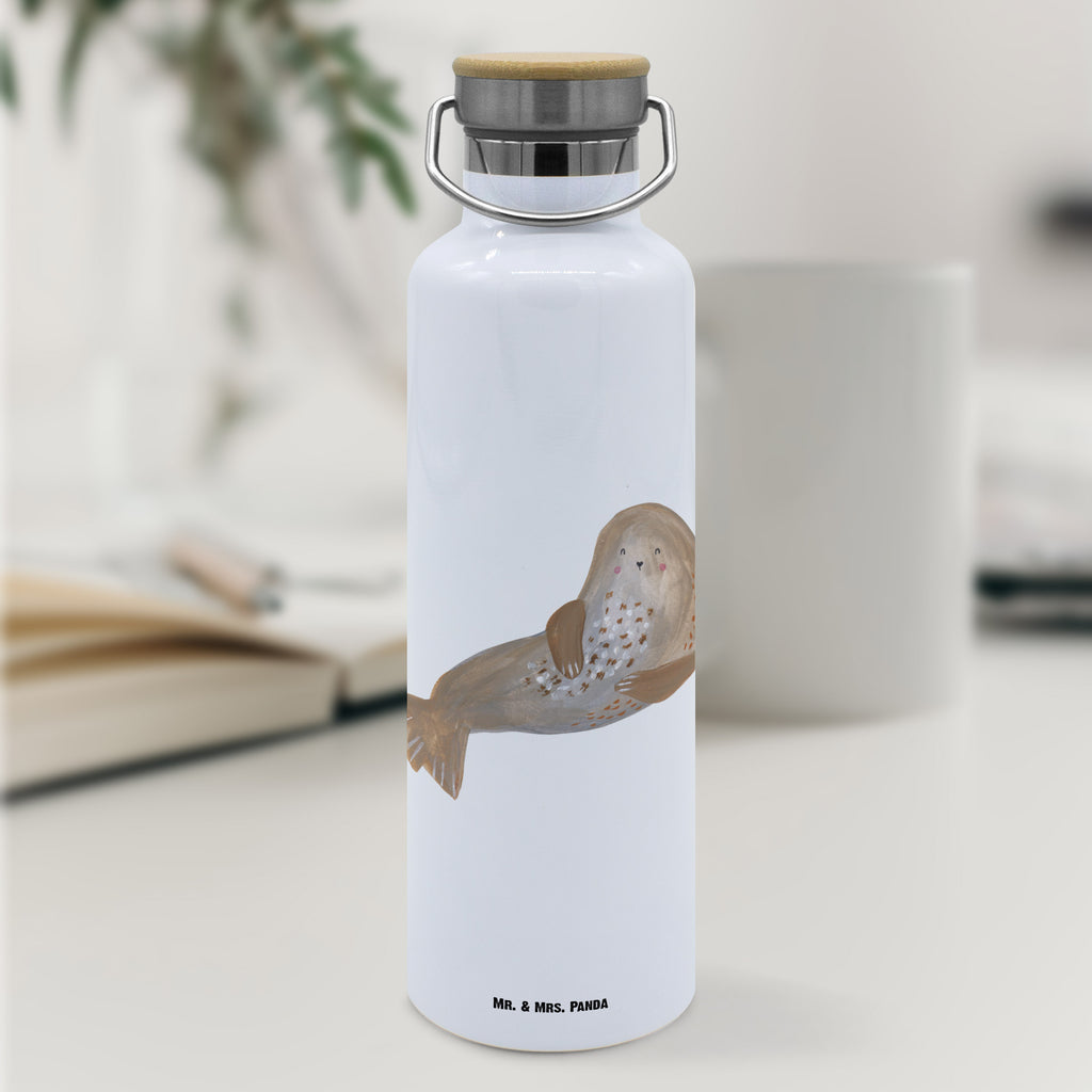 Trinkflasche Robbe Lachen Thermosflasche, Isolierflasche, Edelstahl, Trinkflasche, isoliert, Wamrhaltefunktion, Sportflasche, Flasche zum Sport, Sportlerflasche, Tiermotive, Gute Laune, lustige Sprüche, Tiere, Robbe, Robben, Seehund, Strand, Meerestier, Ostsee, Nordsee