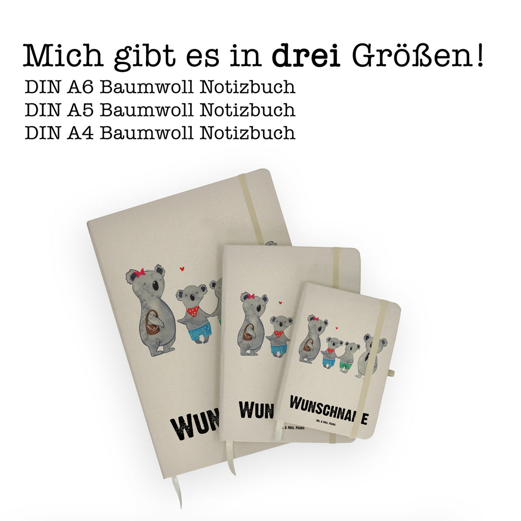 DIN A4 Personalisiertes Notizbuch Koala Familie zwei Personalisiertes Notizbuch, Notizbuch mit Namen, Notizbuch bedrucken, Personalisierung, Namensbuch, Namen, Familie, Vatertag, Muttertag, Bruder, Schwester, Mama, Papa, Oma, Opa, Koala, Koalabär, beste Familie, Familienzeit, Familienleben, Koalafamilie, Lieblingsfamilie