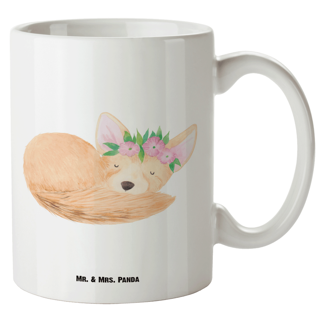 XL Tasse Wüstenfuchs Blumenkranz XL Tasse, Große Tasse, Grosse Kaffeetasse, XL Becher, XL Teetasse, spülmaschinenfest, Jumbo Tasse, Groß, Afrika, Wildtiere, Wüste, Wüstenfuchs, Blumen, Blumenkranz, Glücklich