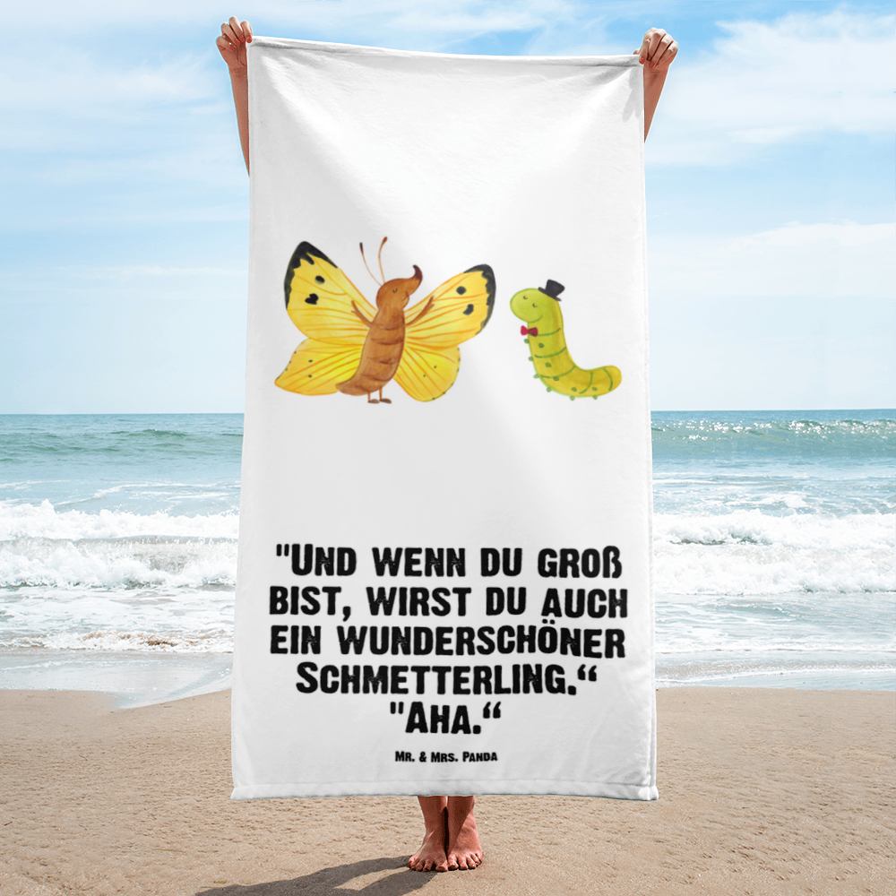 XL Badehandtuch Raupe & Schmetterling Handtuch, Badetuch, Duschtuch, Strandtuch, Saunatuch, Tiermotive, Gute Laune, lustige Sprüche, Tiere, Raupe, Schmetterling, Zitronenfalter, Entwicklung, Erwachsen werden, Kokon, Hut, Hütchen, Schönheit, Aufwachsen