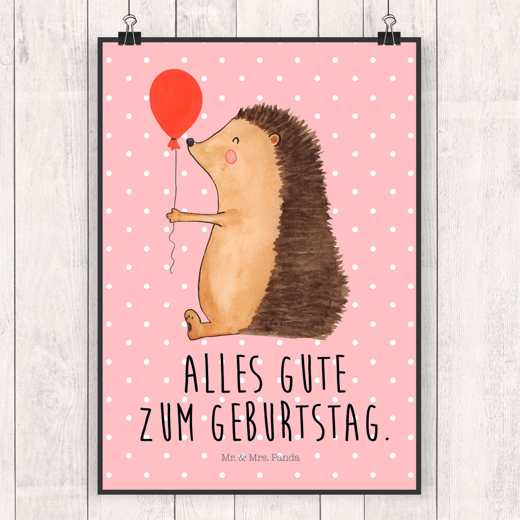 Poster Igel mit Luftballon Poster, Wandposter, Bild, Wanddeko, Küchenposter, Kinderposter, Wanddeko Bild, Raumdekoration, Wanddekoration, Handgemaltes Poster, Mr. & Mrs. Panda Poster, Designposter, Kunstdruck, Posterdruck, Tiermotive, Gute Laune, lustige Sprüche, Tiere, Igel, Geburtstag, Herzlichen Glückwunsch, Glückwunsch, Geburtstagskind, Ballon, Happy Birthday