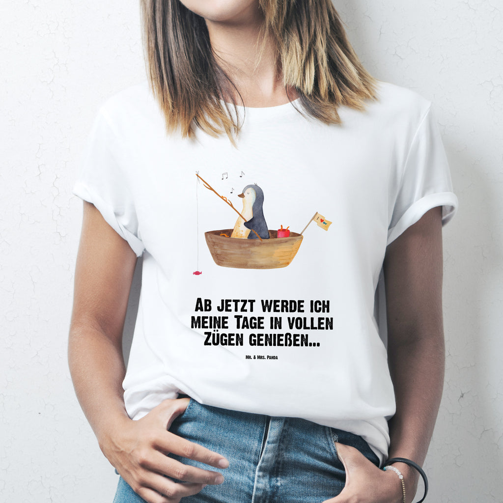 T-Shirt Standard Pinguin Angelboot T-Shirt, Shirt, Tshirt, Lustiges T-Shirt, T-Shirt mit Spruch, Party, Junggesellenabschied, Jubiläum, Geburstag, Herrn, Damen, Männer, Frauen, Schlafshirt, Nachthemd, Sprüche, Pinguin, Pinguine, Angeln, Boot, Angelboot, Lebenslust, Leben, genießen, Motivation, Neustart, Neuanfang, Trennung, Scheidung, Geschenkidee Liebeskummer