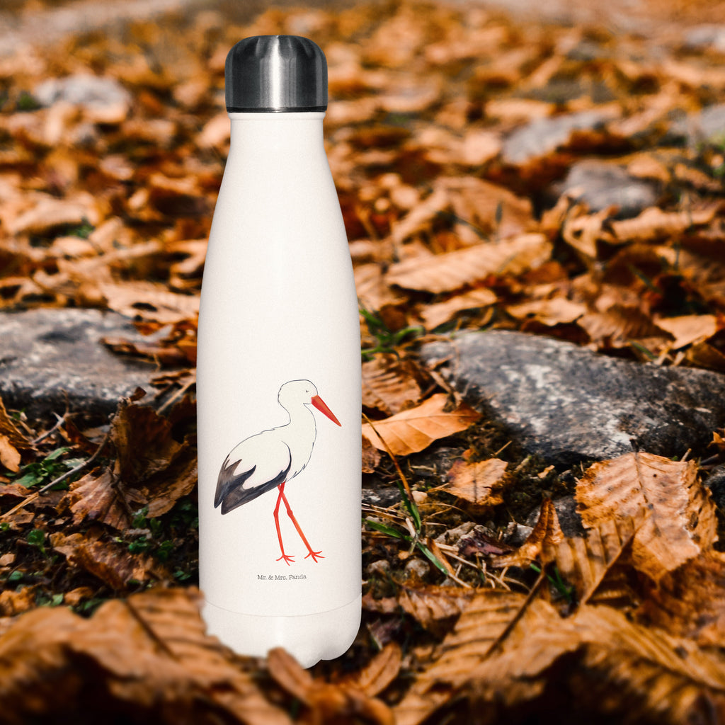 Thermosflasche Storch Isolierflasche, Thermoflasche, Trinkflasche, Thermos, Edelstahl, Tiermotive, Gute Laune, lustige Sprüche, Tiere, Storch, Störche, Schwangerschaft, Geburt, Mutter, Mütter, Mutter werden, Schwanger, Babybauch, Baby