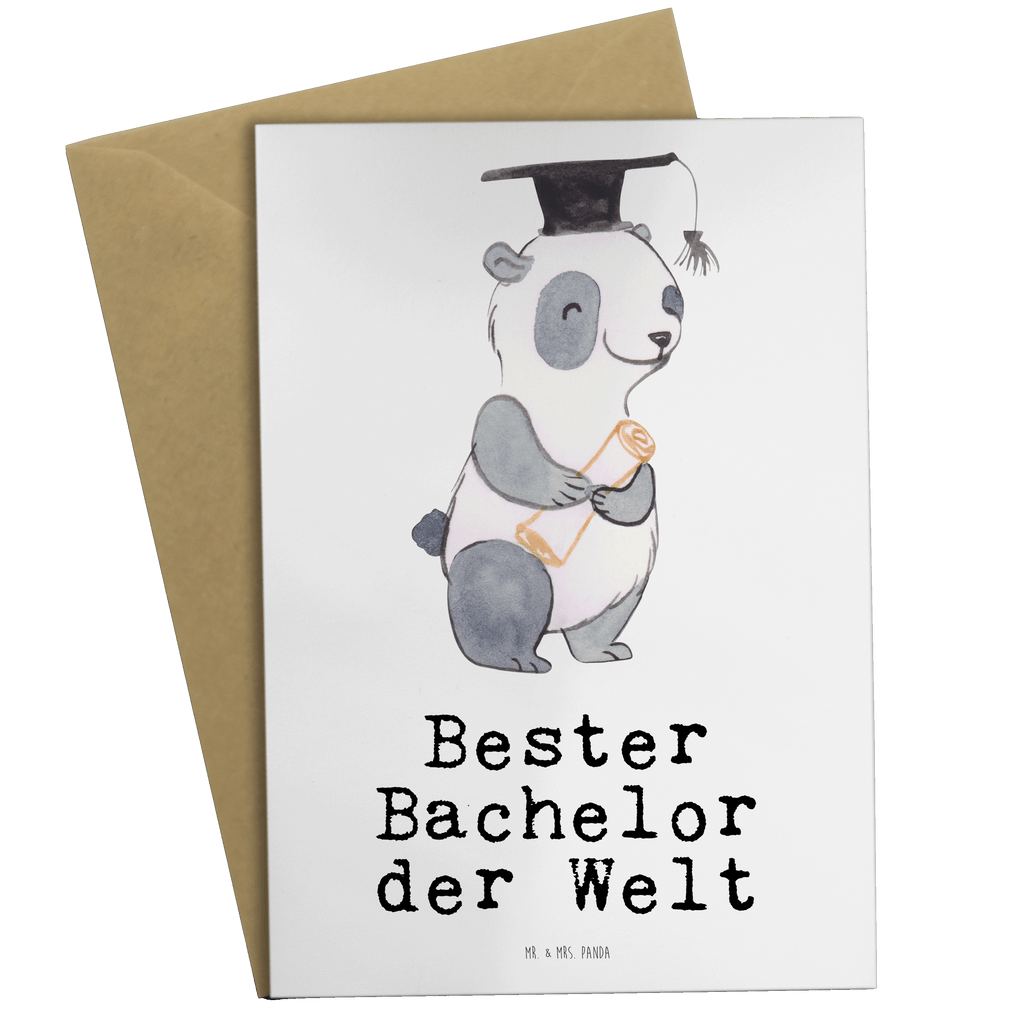 Grußkarte Panda Bester Bachelor der Welt Grußkarte, Klappkarte, Einladungskarte, Glückwunschkarte, Hochzeitskarte, Geburtstagskarte, Karte, Ansichtskarten, für, Dankeschön, Geschenk, Schenken, Geburtstag, Geburtstagsgeschenk, Geschenkidee, Danke, Bedanken, Mitbringsel, Freude machen, Geschenktipp, Bachelor, Student, Studium, Sohn, Spaß, Musterschüler, lustig, Studienabschluss, witzig, Universität, Abschluss, Alumni, Uni, Studenten, Hochschule