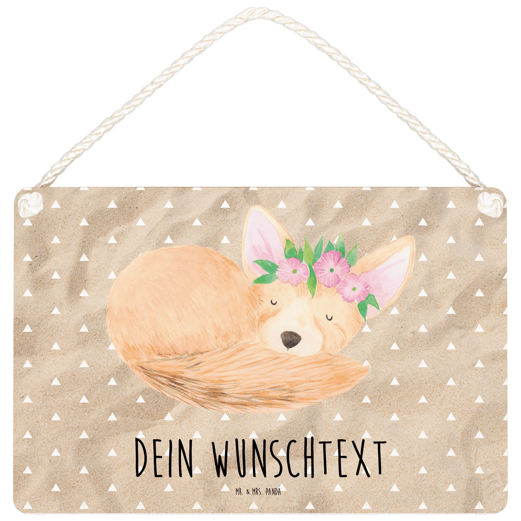 Personalisiertes Deko Schild Wüstenfuchs Blumen Dekoschild, Deko Schild, Schild, Tür Schild, Türschild, Holzschild, Wandschild, Wanddeko, Afrika, Wildtiere, Wüste, Wüstenfuchs, Blumen, Blumenkranz, Glücklich