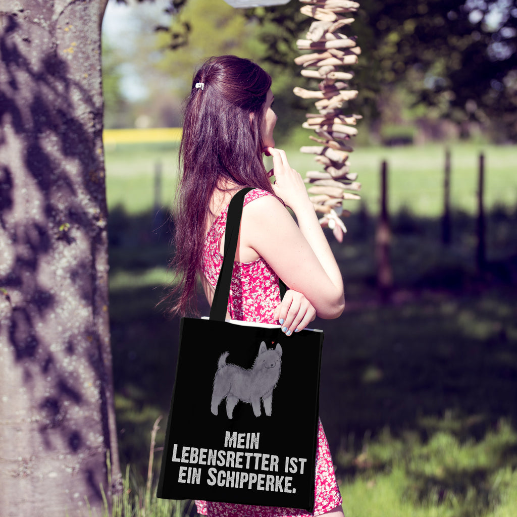 Tragetasche Schipperke Lebensretter Beuteltasche, Beutel, Einkaufstasche, Jutebeutel, Stoffbeutel, Tasche, Shopper, Umhängetasche, Strandtasche, Schultertasche, Stofftasche, Tragetasche, Badetasche, Jutetasche, Einkaufstüte, Laptoptasche, Hund, Hunderasse, Rassehund, Hundebesitzer, Geschenk, Tierfreund, Schenken, Welpe, Schipperke, belgische Hunderasse