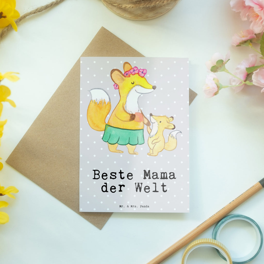 Grußkarte Fuchs Beste Mama der Welt Grußkarte, Klappkarte, Einladungskarte, Glückwunschkarte, Hochzeitskarte, Geburtstagskarte, Karte, Ansichtskarten, für, Dankeschön, Geschenk, Schenken, Geburtstag, Geburtstagsgeschenk, Geschenkidee, Danke, Bedanken, Mitbringsel, Freude machen, Geschenktipp, Mama, Mami, Mutter, Muttertag, Mutti, Ma, Tochter, Sohn, Beste Mama, Beste, Supermama