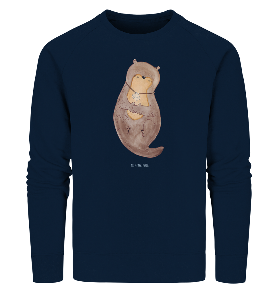 Organic Pullover Otter mit Muschelmedaillon Pullover, Pullover Männer, Pullover Frauen, Sweatshirt, Sweatshirt Männer, Sweatshirt Frauen, Unisex, Otter, Fischotter, Seeotter, Otterliebe, grübeln, träumen, Motivation, Tagträumen, Büro