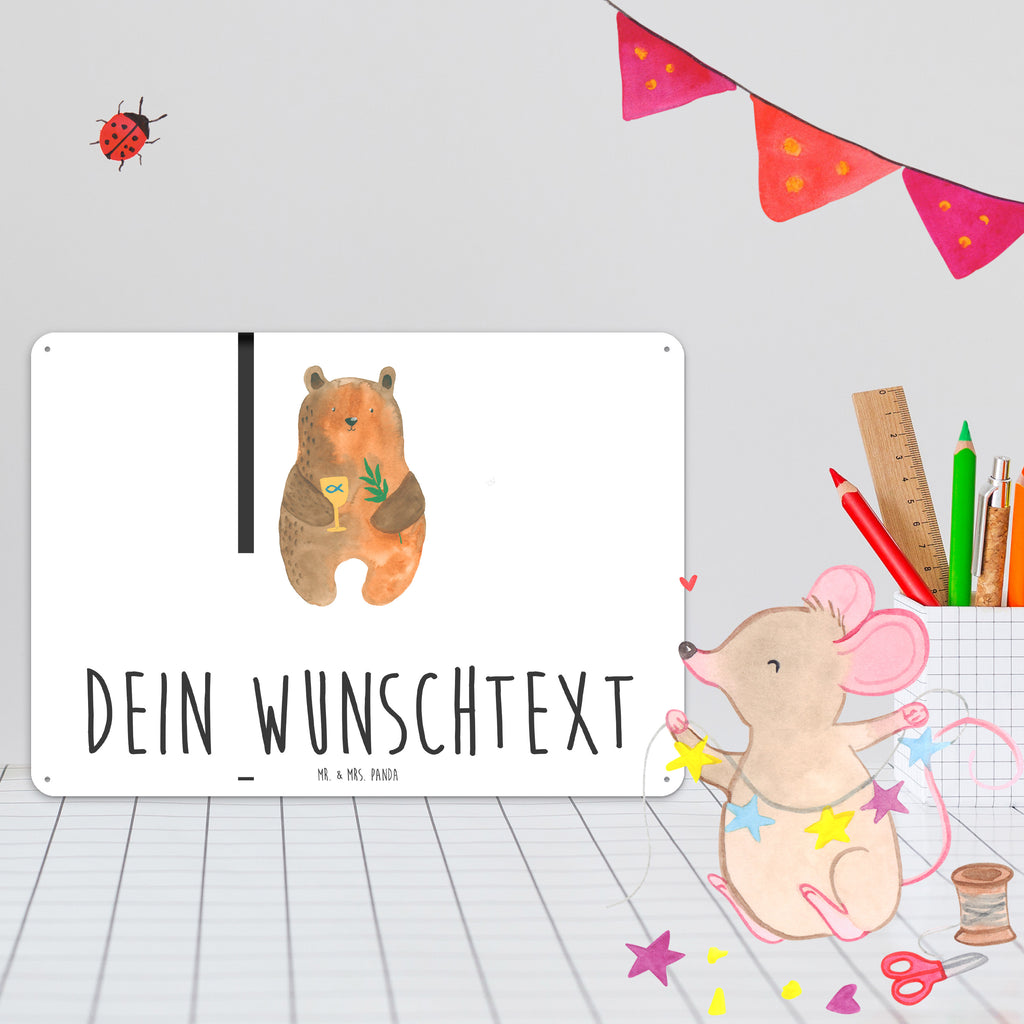 Personalisiertes Blechschild Bär Konfirmation Blechschild, Metallschild, Geschenk Schild, Schild, Magnet-Metall-Schild, Deko Schild, Wandschild, Wand-Dekoration, Türschild, Bär, Teddy, Teddybär, Konfirmation, Kirche, evangelisch, Gottesdienst