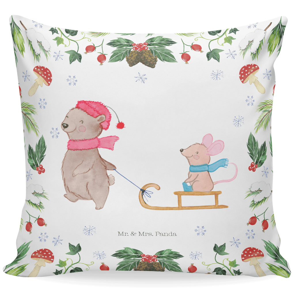 40x40 Kissen Bär Maus Schlitten Kissenhülle, Kopfkissen, Sofakissen, Dekokissen, Motivkissen, Winter, Weihnachten, Weihnachtsdeko, Nikolaus, Advent, Heiligabend, Wintermotiv