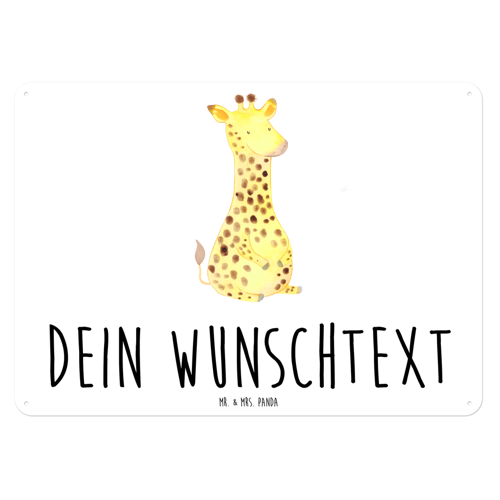 Personalisiertes Blechschild Giraffe Zufrieden Blechschild, Metallschild, Geschenk Schild, Schild, Magnet-Metall-Schild, Deko Schild, Wandschild, Wand-Dekoration, Türschild, Afrika, Wildtiere, Giraffe, Zufrieden, Glück, Abenteuer