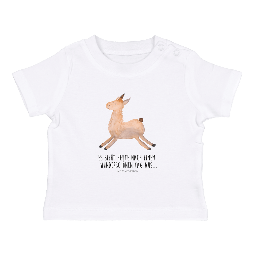 Organic Baby Shirt Lama Springen Baby T-Shirt, Jungen Baby T-Shirt, Mädchen Baby T-Shirt, Shirt, Lama, Alpaka, Lamas, Lieblingstag, Happy day, fröhlich, Glück, Freundin, Liebeskummer, Neustart, guten Morgen, Start, Prüfung, Abitur