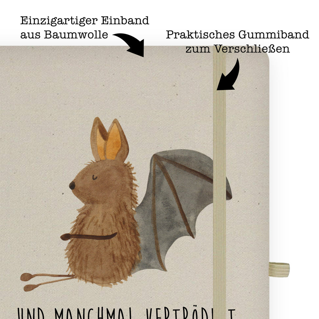 Baumwoll Notizbuch Fledermaus sitzend Notizen, Eintragebuch, Tagebuch, Notizblock, Adressbuch, Journal, Kladde, Skizzenbuch, Notizheft, Schreibbuch, Schreibheft, Tiermotive, Gute Laune, lustige Sprüche, Tiere, Fledermaus, Fledermäuse, Motivation, entspannen