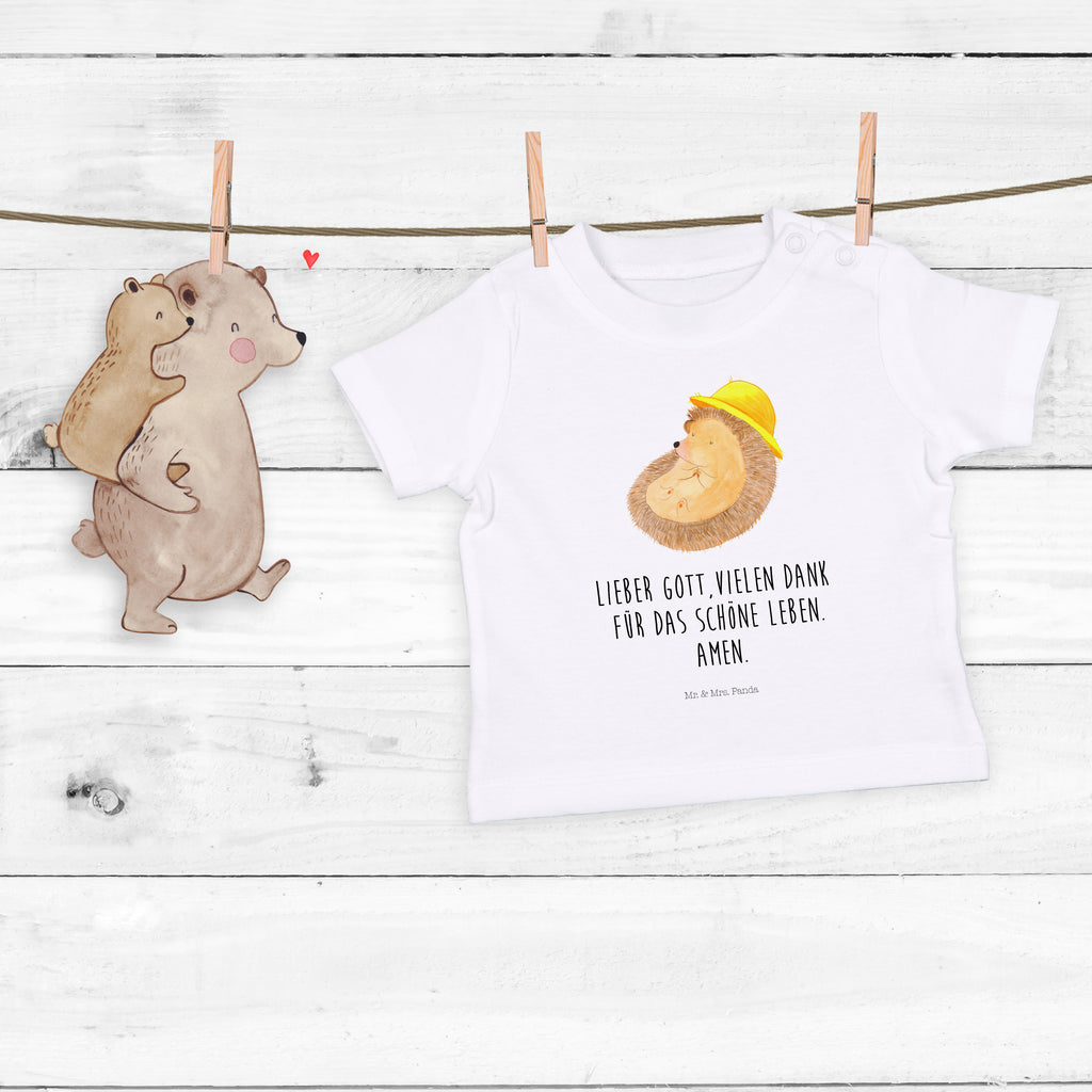 Organic Baby Shirt Igel Beten Baby T-Shirt, Jungen Baby T-Shirt, Mädchen Baby T-Shirt, Shirt, Tiermotive, Gute Laune, lustige Sprüche, Tiere, Igel, Igel mit Hut, Sonnenhut, Gott, Amen, beten, Leben, Dankbarkeit, Dankbar sein, dankbar, genießen