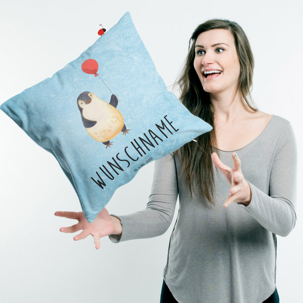 Personalisiertes Kissen Pinguin Luftballon Kissen, personalisiert, Name, Wunschname, bedrucken, Kopfkissen, Pinguin, Pinguine, Luftballon, Tagträume, Lebenslust, Geschenk Freundin, Geschenkidee, beste Freundin, Motivation, Neustart, neues Leben, Liebe, Glück